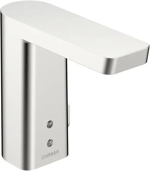 Hansa Armatur mit einem rechteckigen, flachen Hebel und einem polierten Chrom-Finish. Funktionale Design mit Montageöffnung auf der Rückseite.